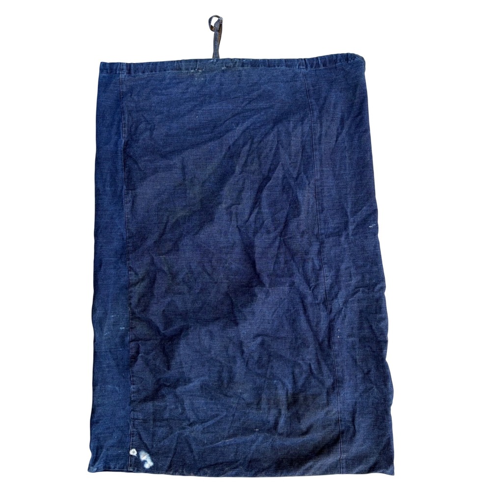 Vintage Denim Laundry Bag Indigo Blue Drawstring Duffle Utility Bag Distressed